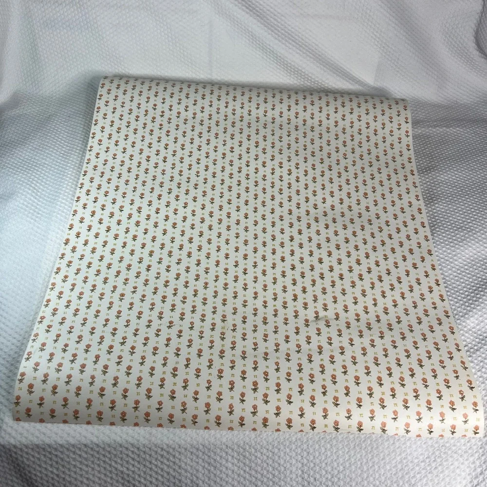Vintage Lennon Wallpaper Co Floral Pre-Pasted Roll Orange Ditsy Flower 20.5 Inch